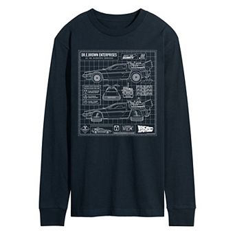 Men's Back To The Future DeLorean Schematic Long Sleeve Graphic Tee