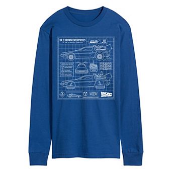 Men's Back To The Future DeLorean Schematic Long Sleeve Graphic Tee