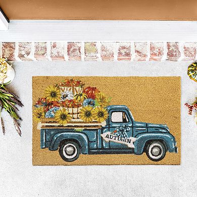 VCNY Home Autumn Sunflower Truck Outdoor Coir Doormat
