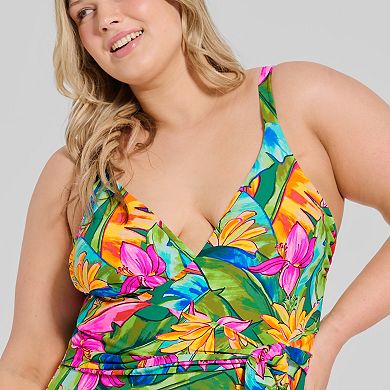 Plus Size Freshwater Sash Crossover One-Piece Swimsuit