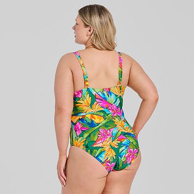 Plus Size Freshwater Sash Crossover One-Piece Swimsuit