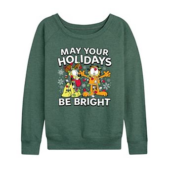Women's Garfield May Your Holidays Be Bright French Terry Long Sleeve Tee