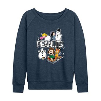 Women's Peanuts Winter Stickers French Terry Long Sleeve Tee