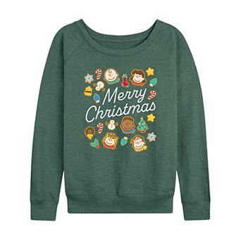 Women's Peanuts Cookies Merry Christmas French Terry Long Sleeve Tee