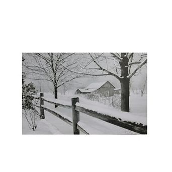Small Fiber Optic Lighted Snowy Winter Cabin Canvas Wall Art 11.75" x 15.75"