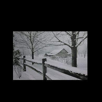 Small Fiber Optic Lighted Snowy Winter Cabin Canvas Wall Art 11.75" x 15.75"