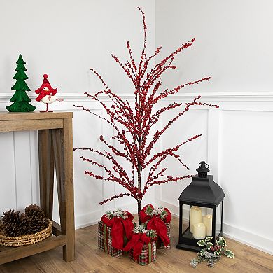 5' Brown and Red Berries Artificial Christmas Twig Tree - Unlit