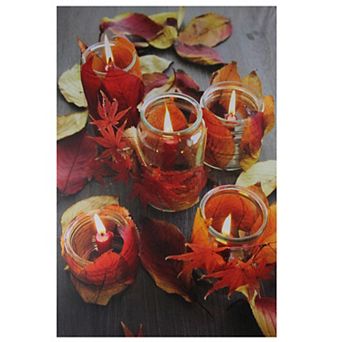 LED Lighted Autumn Leaves and Flickering Candles Canvas Wall Art 23.5" x 15.75"