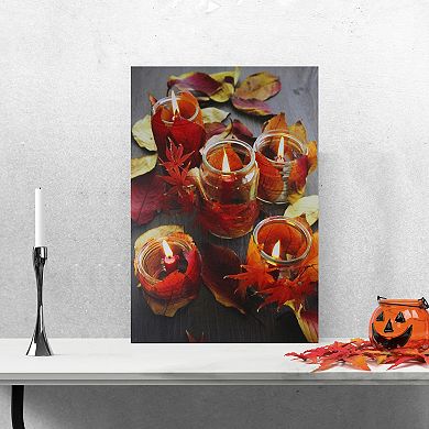 LED Lighted Autumn Leaves and Flickering Candles Canvas Wall Art 23.5" x 15.75"