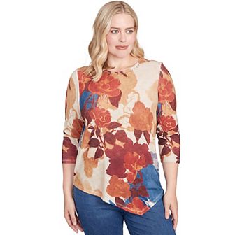Women's Alfred Dunner Dramatic Abstract Floral Asymmetrical Top
