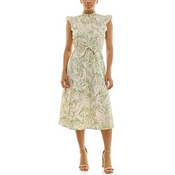 Women's Nina Leonard Smocked Neck Flutter Sleeve Dress