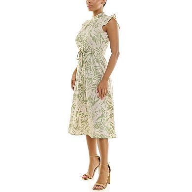 Women's Nina Leonard Smocked Neck Flutter Sleeve Dress