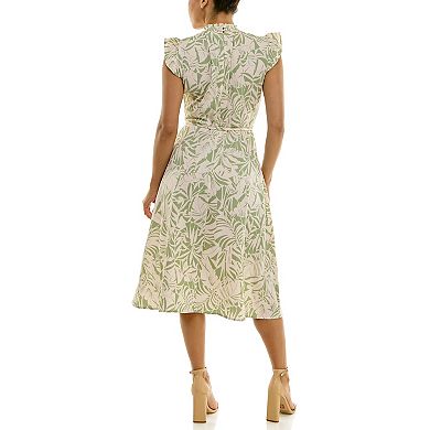 Women's Nina Leonard Smocked Neck Flutter Sleeve Dress