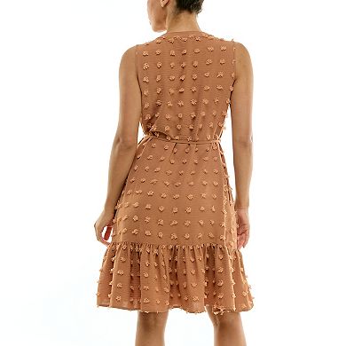 Women's Nina Leonard Mandarin Collar Dress Button-Front Ruffle Hem Dress