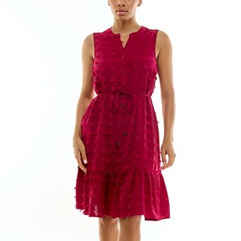 Women's Nina Leonard Mandarin Collar Dress Button-Front Ruffle Hem Dress