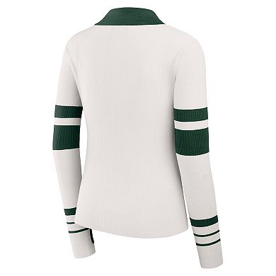 Women's WEAR by Erin Andrews White Green Bay Packers Ribbed Henley Polo