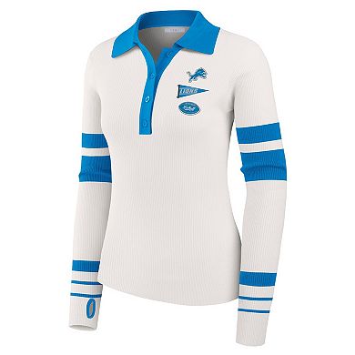 Women's WEAR by Erin Andrews White Detroit Lions Ribbed Henley Polo