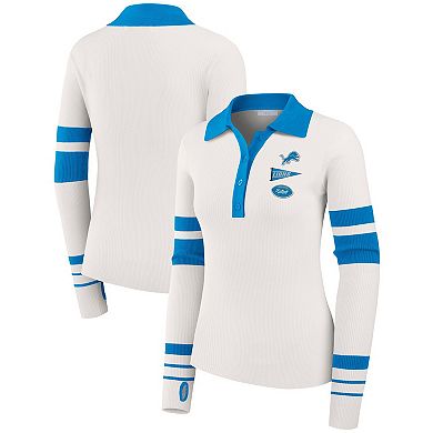 Women's WEAR by Erin Andrews White Detroit Lions Ribbed Henley Polo