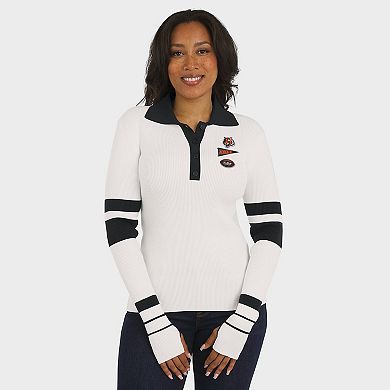 Women's WEAR by Erin Andrews White Cincinnati Bengals Ribbed Henley Polo Sweater