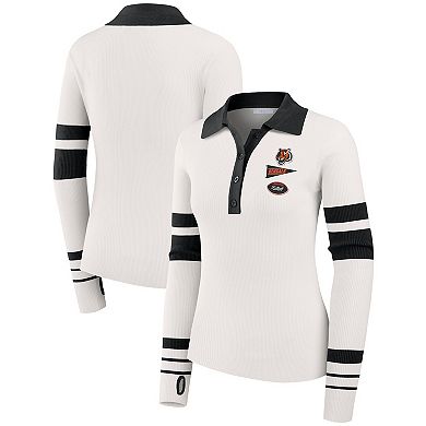 Women's WEAR by Erin Andrews White Cincinnati Bengals Ribbed Henley Polo Sweater