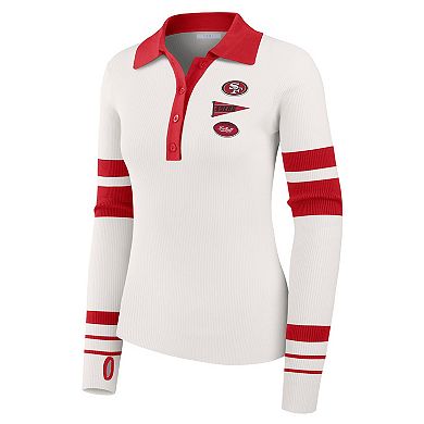 Women's WEAR by Erin Andrews White San Francisco 49ers Ribbed Henley Polo Sweater