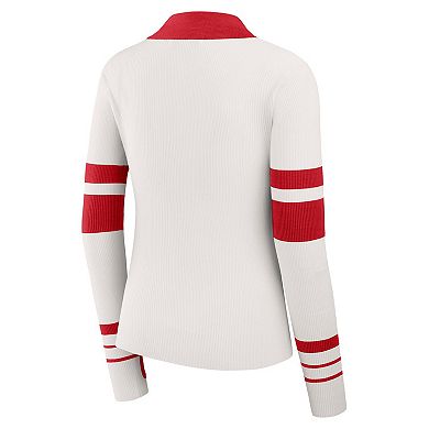 Women's WEAR by Erin Andrews White San Francisco 49ers Ribbed Henley Polo Sweater