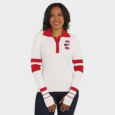 Women's WEAR by Erin Andrews White San Francisco 49ers Ribbed Henley Polo Sweater