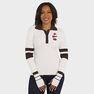 Women's WEAR by Erin Andrews White Cleveland Browns Ribbed Henley Polo