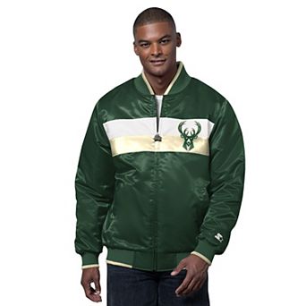 Men's Starter Hunter Green/Black Milwaukee Bucks The Ambassador Satin Varsity Jacket