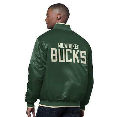 Men's Starter Hunter Green/Cream Milwaukee Bucks The Ambassador Satin Varsity Jacket