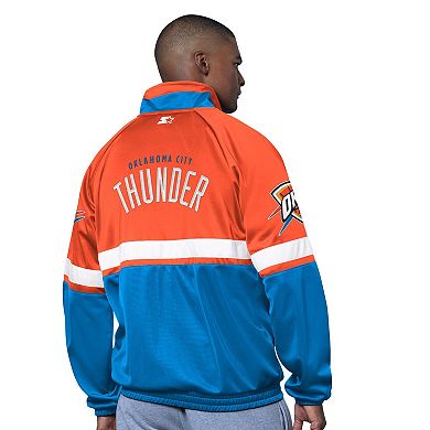 Men's Starter Blue/White Oklahoma City Thunder The Veteran Tricot Track Raglan Full-Zip Jacket