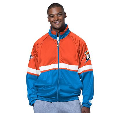 Men's Starter Blue/White Oklahoma City Thunder The Veteran Tricot Track Raglan Full-Zip Jacket