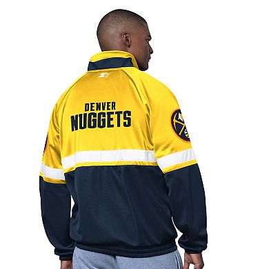 Men's Starter Navy/White Denver Nuggets The Veteran Tricot Track Raglan Full-Zip Jacket