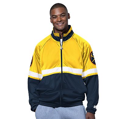 Men's Starter Navy/White Denver Nuggets The Veteran Tricot Track Raglan Full-Zip Jacket