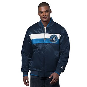 Men's Starter Blue/Navy Minnesota Timberwolves The Ambassador Satin Varsity Jacket