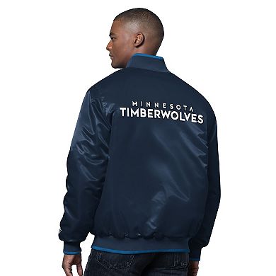 Men's Starter Blue/Navy Minnesota Timberwolves The Ambassador Satin Varsity Jacket