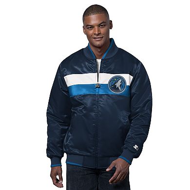 Men's Starter Blue/Navy Minnesota Timberwolves The Ambassador Satin Varsity Jacket