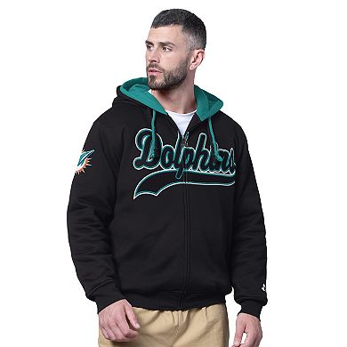 Men's Starter Black Miami Dolphins Big Shot Full-Zip Double Hoodie
