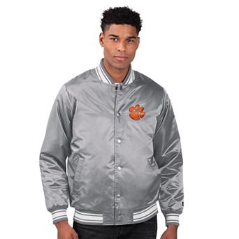 Men's Starter Gray Clemson Tigers Core Satin Varsity Full-Snap Jacket