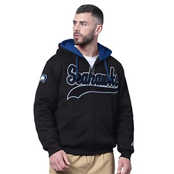 Men's Starter Black Seattle Seahawks Big Shot Throwback Full-Zip Double Hoodie