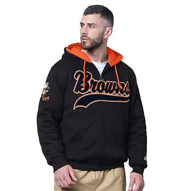 Men's Starter Black Cleveland Browns Big Shot Throwback Full-Zip Double Hooded Jacket