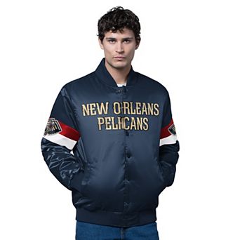 Men's Starter Navy New Orleans Pelicans Triple Option Varsity Full-Snap Satin Jacket