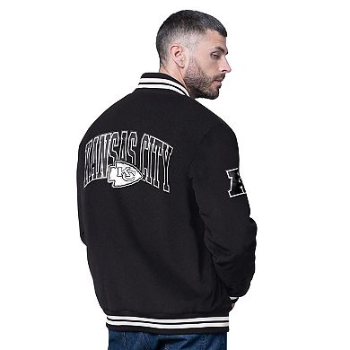 Men's Starter Black Kansas City Chiefs Blackout Corduroy Full-Snap Varsity Jacket