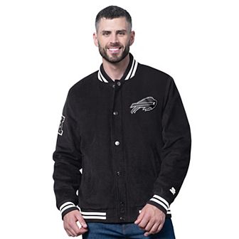 Men's Starter Black Buffalo Bills Blackout Corduroy Full-Snap Varsity Jacket