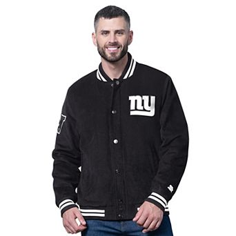 Men's Starter Black New York Giants Blackout Corduroy Full-Snap Varsity Jacket