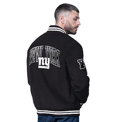 Men's Starter Black New York Giants Blackout Corduroy Full-Snap Varsity Jacket