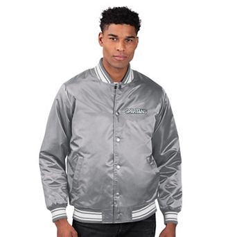Men's Starter Gray Michigan State Spartans Two-Hit Satin Varsity Full-Snap Jacket