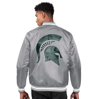 Men's Starter Gray Michigan State Spartans Two-Hit Satin Varsity Full-Snap Jacket