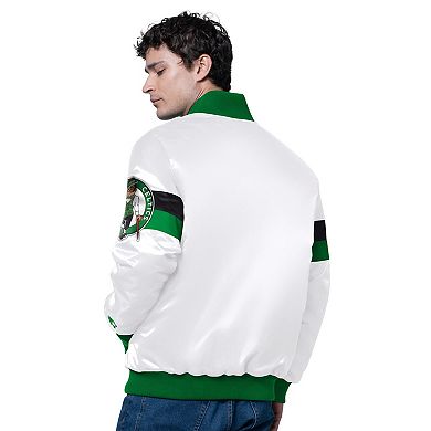 Men's Starter White Boston Celtics Triple Option Varsity Full-Snap Satin Jacket