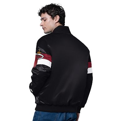 Men's Starter Black Miami Heat Triple Option Varsity Full-Snap Satin Jacket